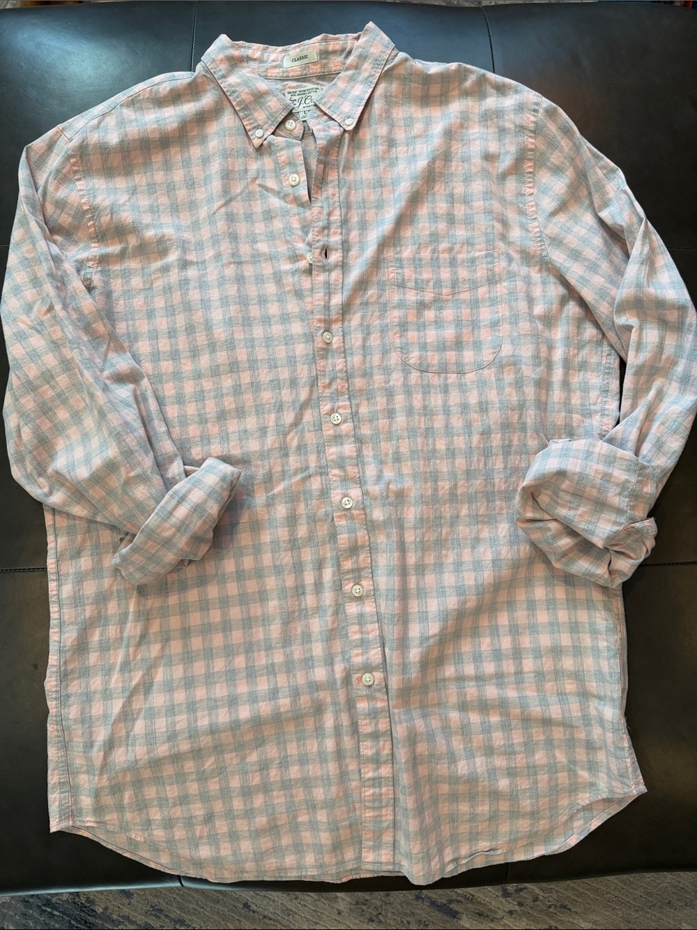 J. Crew Pink and Light Blue Gingham Button-Down Shirt